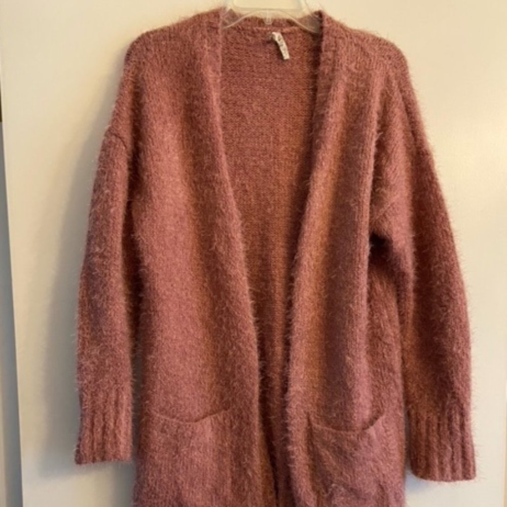 Pink Fuzzy Cardigan Sweater